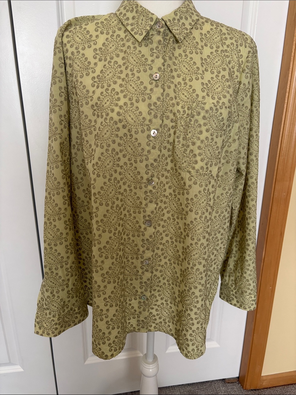 J. Jill Olive Green Paisley Button-Down Shirt
